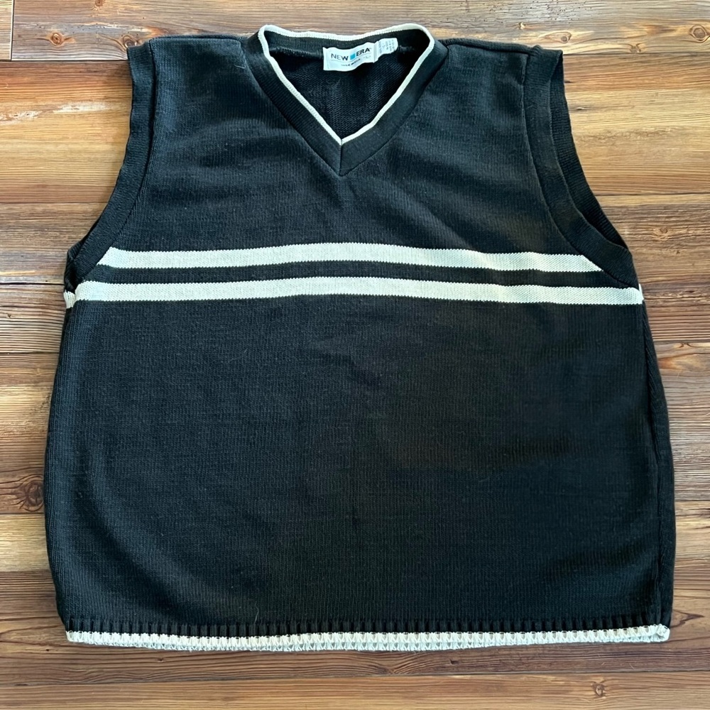 Vintage New Era Sweater Vest Men’s Size Large Olive Green Cable Knit V-Neck